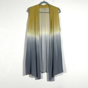 LOGO By Lori Goldstein Ombré Open Front Vest Womens Sz 3X Yellow Gray Boho Flowy